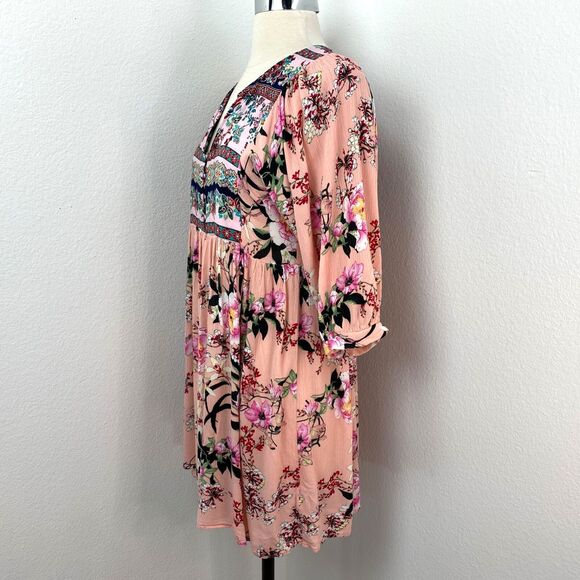 Umgee Pink Floral Dress Small Baby Doll Fairy Whimsy Goth Boho Peasant Milkmaid - Picture 7 of 13